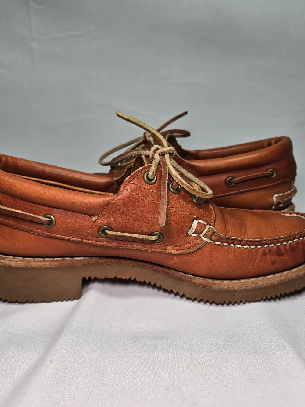 Vintage TIMBERLAND 3 Eye Boat Shoes Mens 8 Orange Brown Leather Custom Resoled